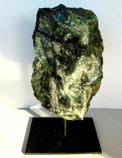 Natural Freeform Emerald Rough Cut on Stand: Item is the exact item in the image - Bidder is responsible for all value and grade determination - Please review all terms and conditions prior to placing any bids- All sales final - all
