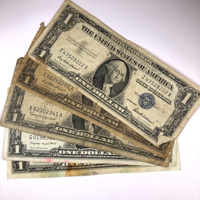 (5) Random Date/Grade $1 Silver Certificates: Items will be mixed and random to our stock on hand - Image shpws approximate grade and is stock image -