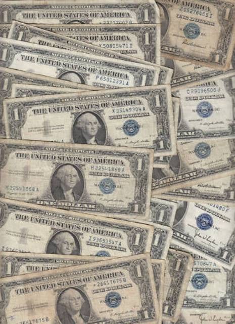 (20) RANDOM Date/Grade Silver Certificate$1: Items will be mixed and random to our stock on hand - Image shpws approximate grade and is stock image -