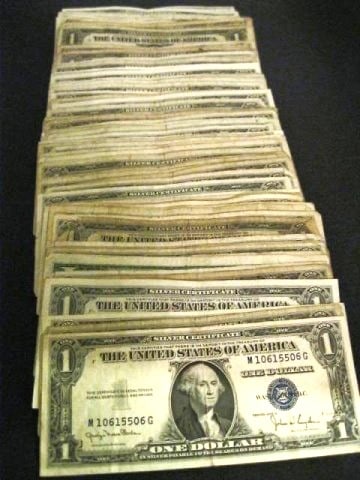 (150) Random Date $1 Silver Certificates: Items will be mixed and random to our stock on hand - Image shpws approximate grade and is stock image -