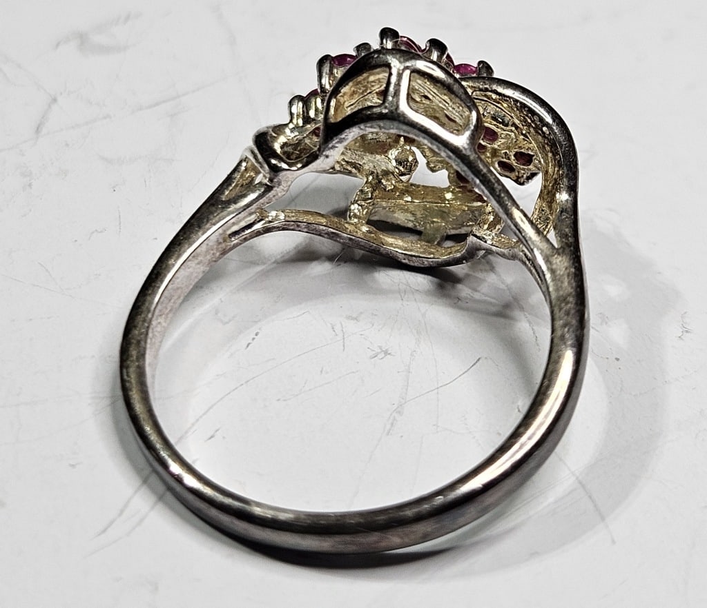Sterling Silver w/ Natural Ruby Gemstones Ring - 5