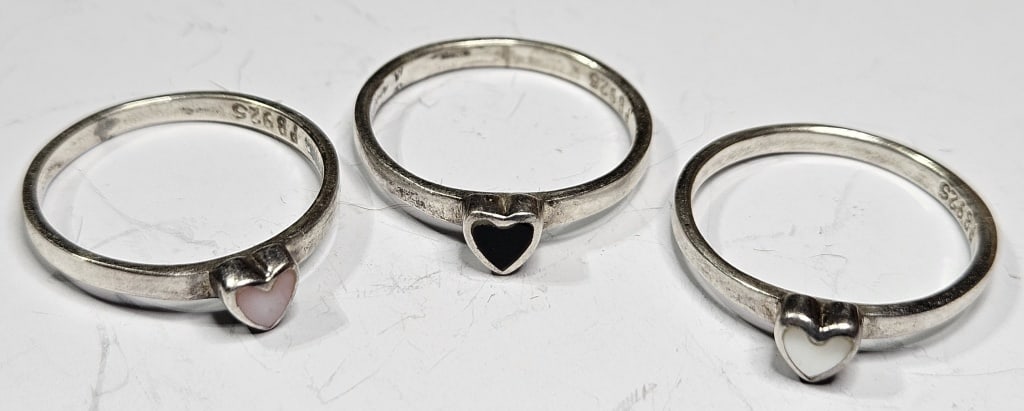 Set of 3 Heart Design Sterling Silver Rings (1 of 6)