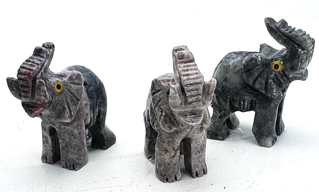 (3) Peruvian Hand Carved Soapstone Elephants: Item is the exact item in the image - Bidder is responsible for all value and grade determination - Please review all terms and conditions prior to placing any bids-