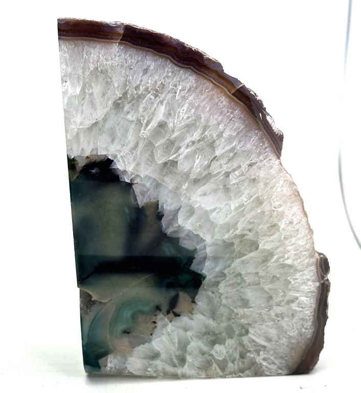 Fine Green Agate Geode Polished End: Item is the exact item in the image - Bidder is responsible for all value and grade determination - Please review all terms and conditions prior to placing any bids-