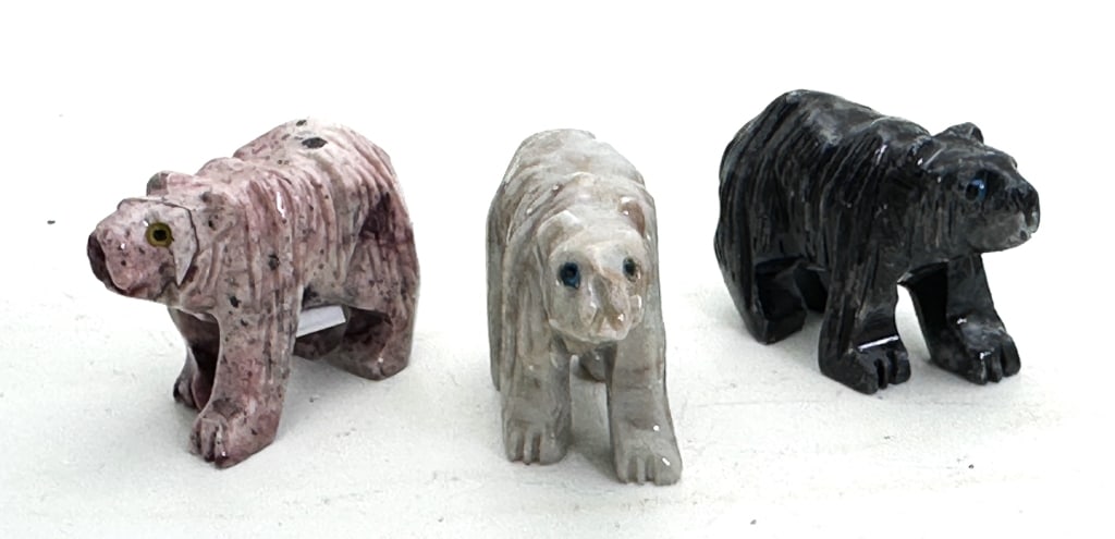 (3) Peruvian Hand Carved Bear Figures - 2