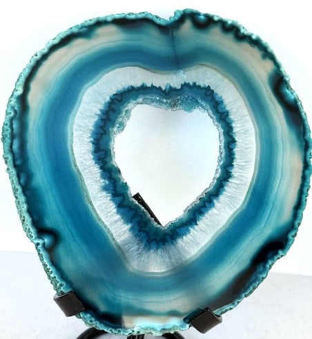 Teal Blue Dyed Agate Slab w/ Portal: STAND NOT INCLUDED - Item is the exact item in the image - Bidder is responsible for all value and grade determination - Please review all terms and conditions prior to placing any bids- All sales fin