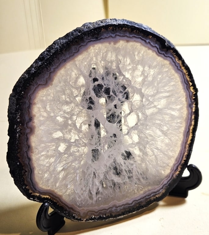 Natural Banded Agate Slab w/ Crystal Center: Item is the exact item in the image - Items have all natural features, characteristics, natural compositional degradation. Bidder is responsible for all value and grade determination -