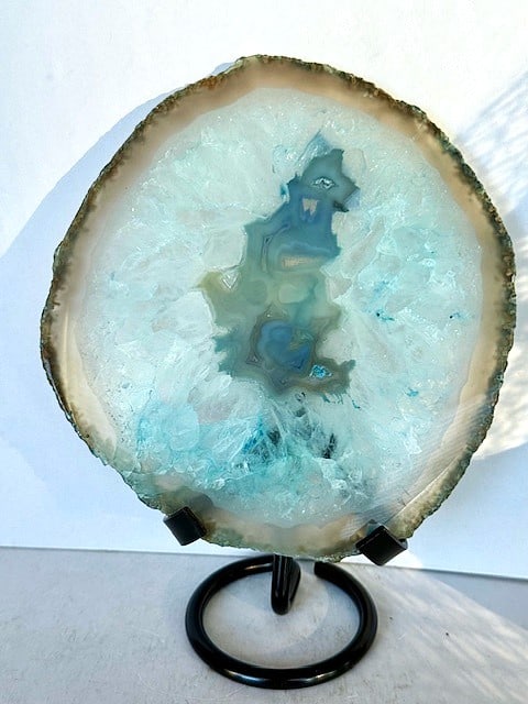 Dyed Teal Blue Agate Slab: Item is the exact item in the image - Bidder is responsible for all value and grade determination - Please review all terms and conditions prior to placing any bids- All sales final - all