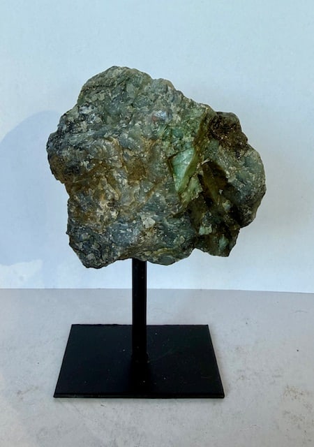 Natural Freeform Rough Cut Emerald on Stand: Item is the exact item in the image - Bidder is responsible for all value and grade determination - Please review all terms and conditions prior to placing any bids- All sales final - all