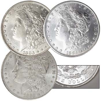 1883-4-5- New Orleans Mint Silver Dollar Trio BU: Type will be our choice and from on hand at time of sale. Item is the EXACT ITEM in the image. Bidder is responsible for all value and determination of value. The images are high resolutionandtheEXACT