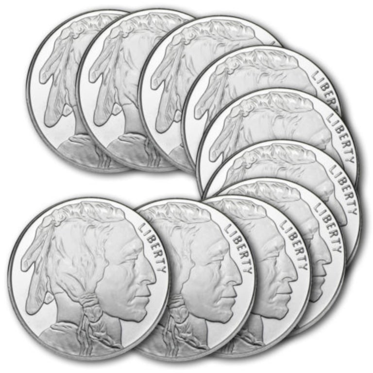 (10) Buffalo Design Silver Rounds 1 oz. Each: Item is as shown in the image - Bidder is responsible for all grade and value determination - Please review the entire terms and conditions prior to placing any bids. All terms apply to
