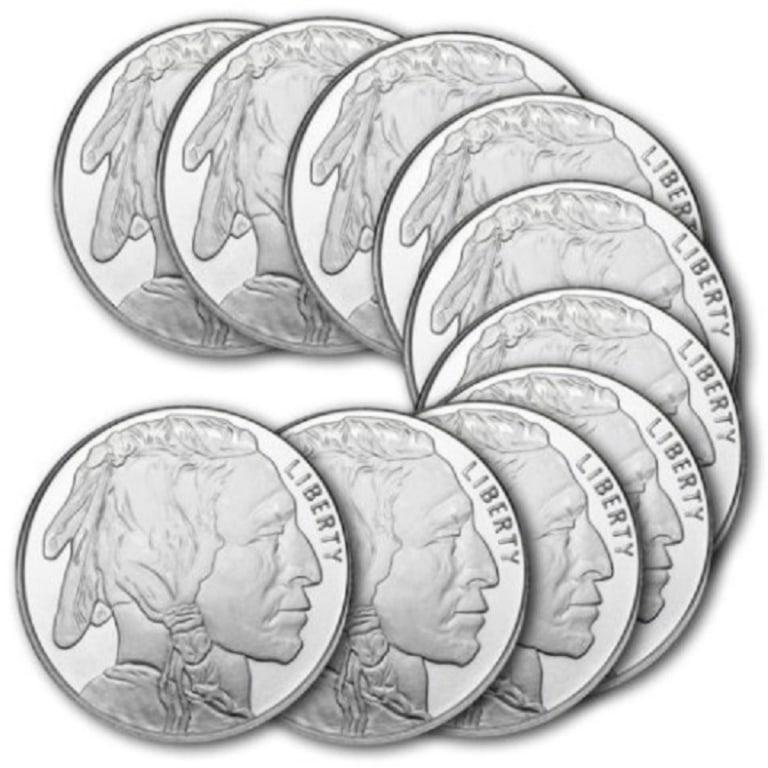 (10) Buffalo Design Silver Rounds: Item is as shown in the image - Bidder is responsible for all grade and value determination - Please review the entire terms and conditions prior to placing any bids. All terms apply to each transacti