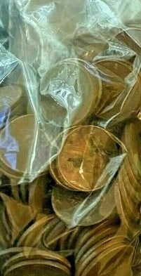100 pcs. Lincoln Wheat Cents Unsearched: An unsearched bag counted from large hoard into parcels of 100 pcs.