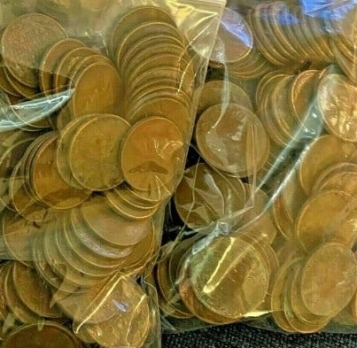 100 pcs. Lincoln Wheat Cents Unsearched: An unsearched bag counted from large hoard into parcels of 100 pcs.