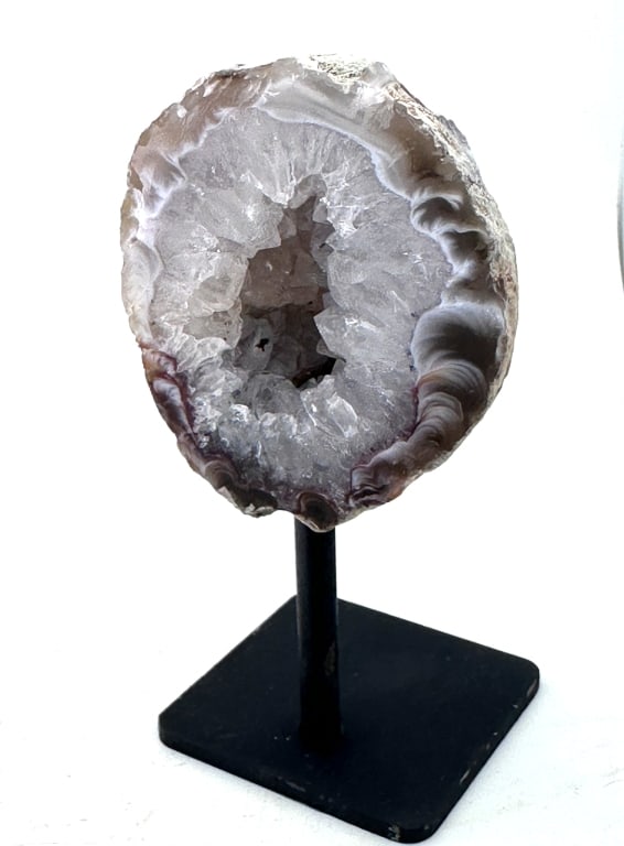 Fine Agate Geode w/ Deep Crystal Pocket on Stand (1 of 3)