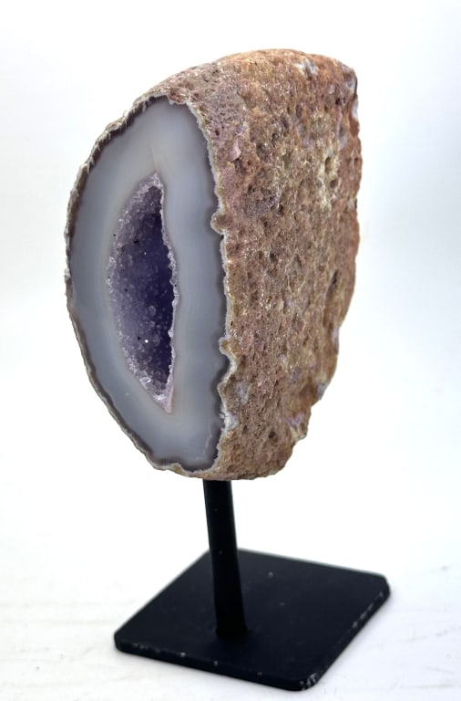 Natural Agate Geode on STand w/ Amethyst Druzy: Item is the exact item in the image - Bidder is responsible for all value and grade determination. Please review all terms and conditions prior to placing any bids-