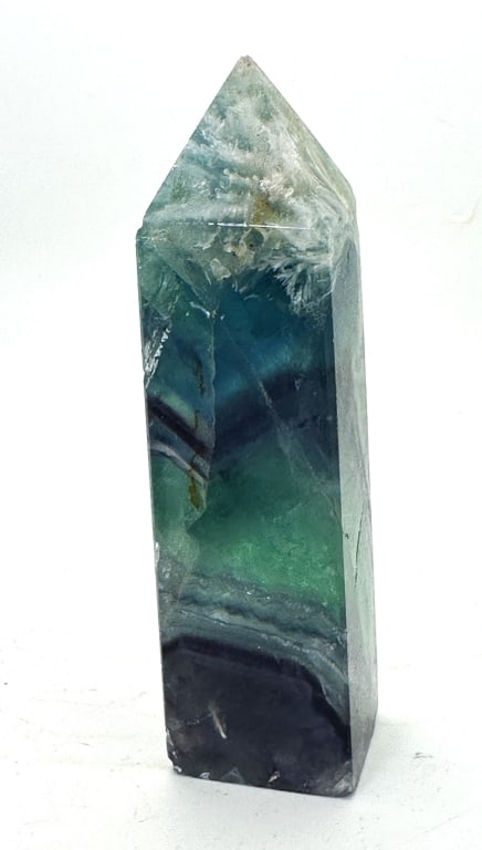 Natural Feathered Rainbow Flourite Tower Point: Item is the exact item in the image - Bidder is responsible for all value and grade determination. Please review all terms and conditions prior to placing any bids-