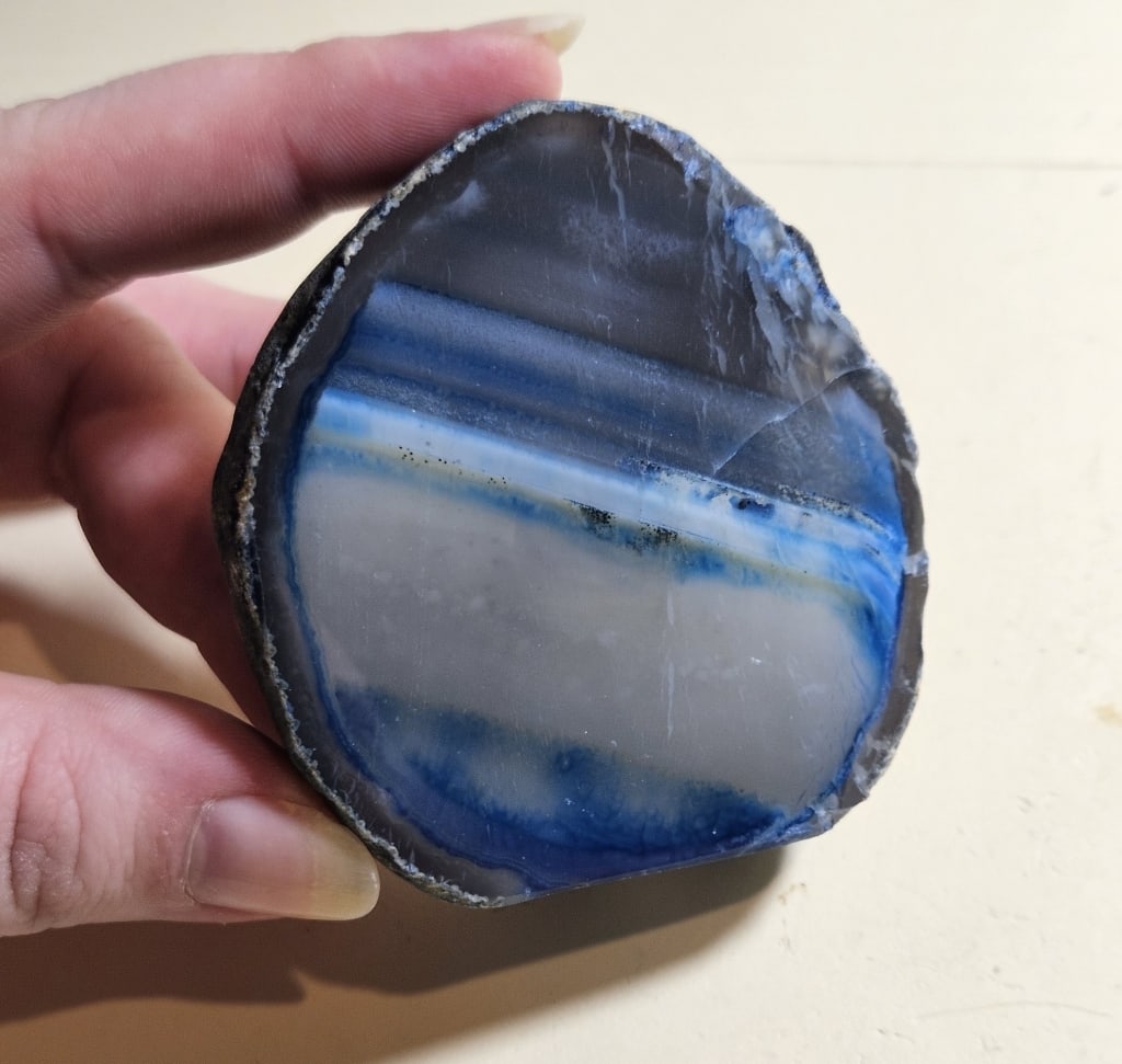 Blue Dyed Agate Stand Up End - Specimen: Item is the exact item in the image - Items have all natural features, characteristics, natural compositional degradation. Bidder is responsible for all value and grade determination - Please review a
