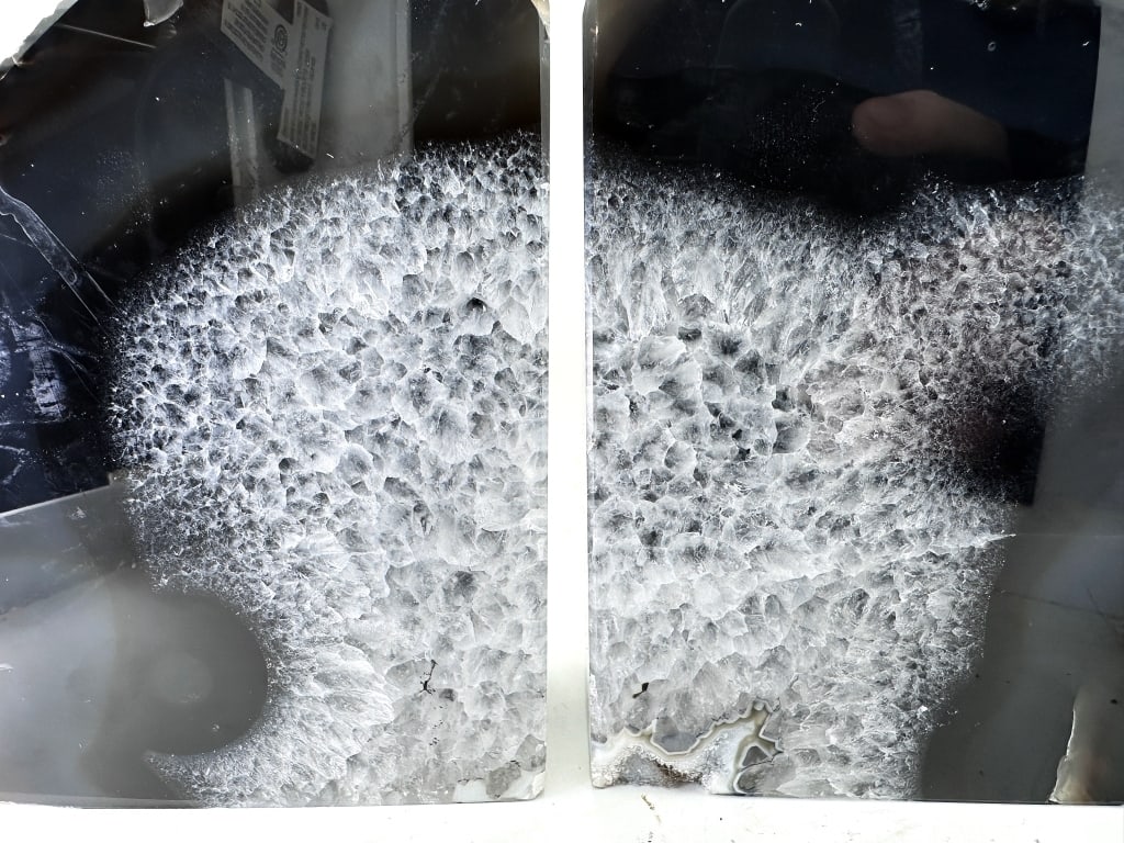 Black Agate Crystal Center Druzy Geode Bookends - 2