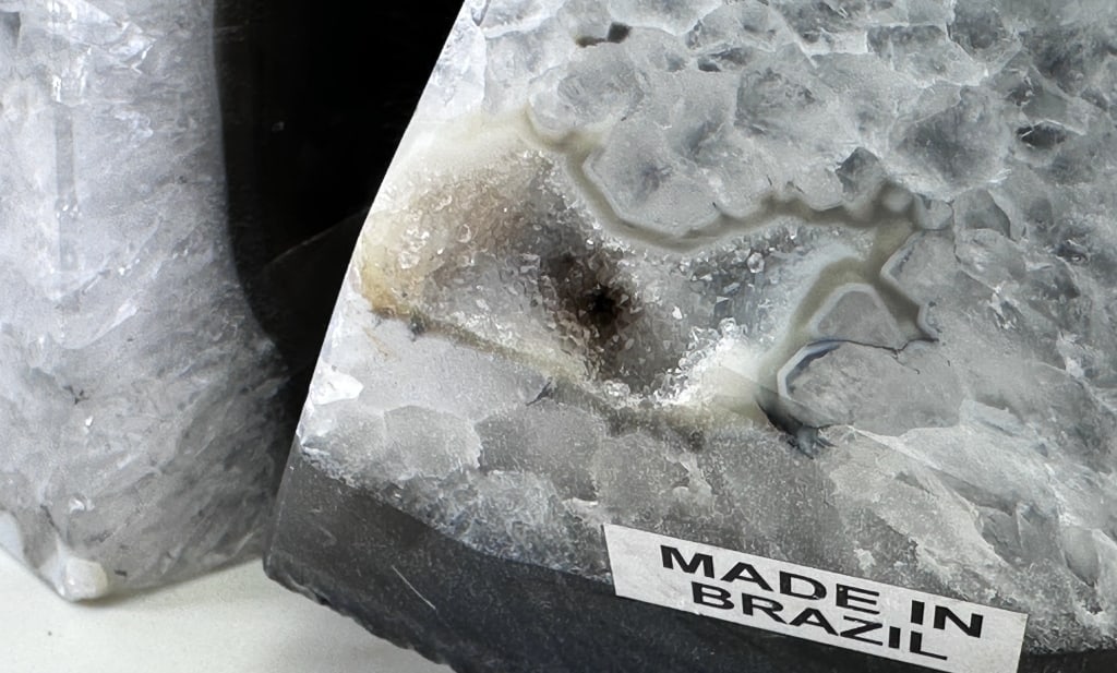 Black Agate Crystal Center Druzy Geode Bookends - 4