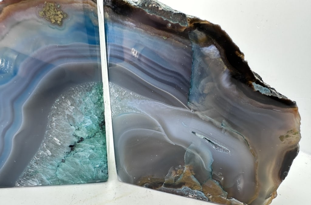 Dyed Blue Agate Bookends w/ Geode Pocket - 4