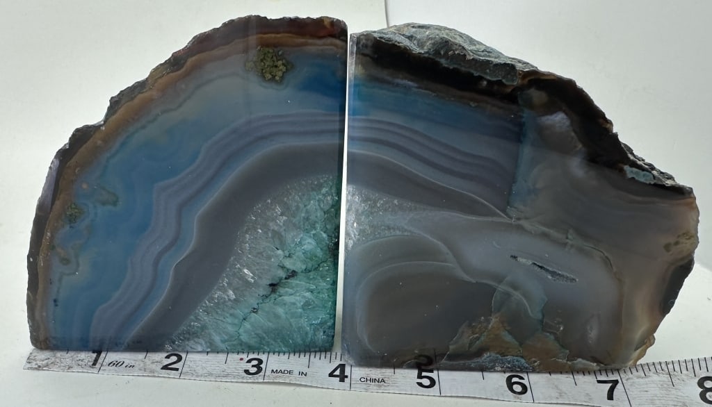 Dyed Blue Agate Bookends w/ Geode Pocket - 5