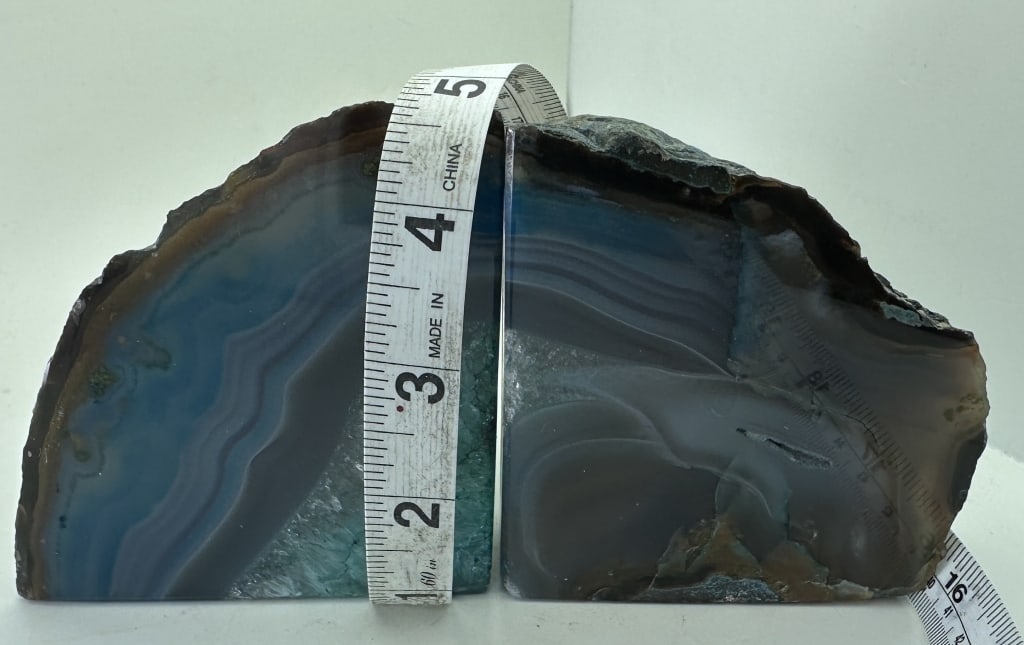 Dyed Blue Agate Bookends w/ Geode Pocket - 6