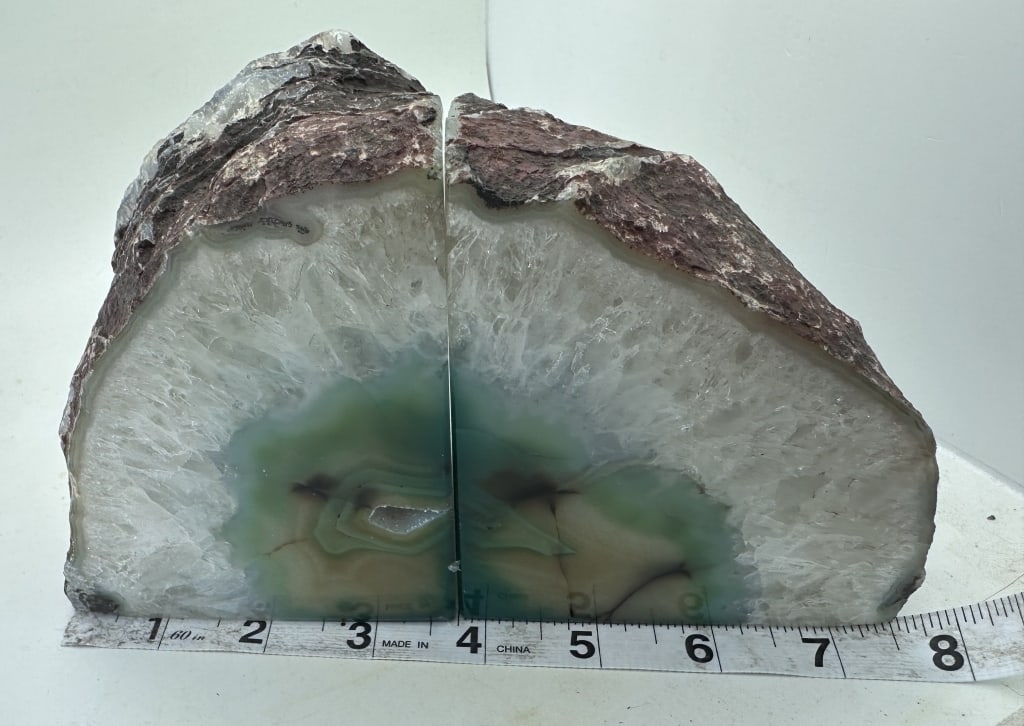 Fine Green Agate Bookends w/ Geode Pocket - 5