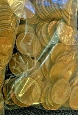 100 pcs. Lincoln Wheat Cents Unsearched: An unsearched bag counted from large hoard into parcels of 100 pcs.
