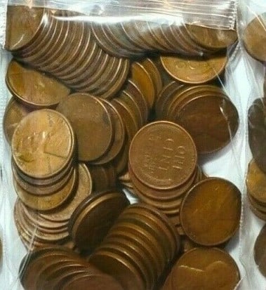 (1) Bag of 100 Lincoln Wheat Cents Unsearched: An unsearched bag counted from large hoard into parcels of 100 pcs.