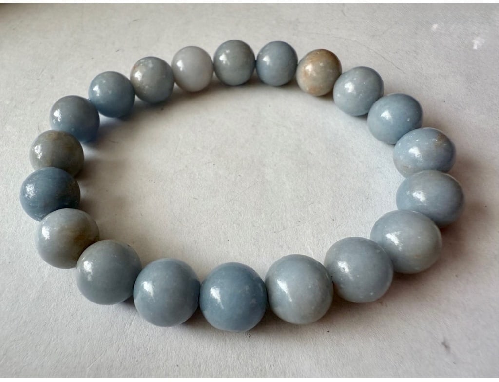 10 mm Natural Angelite Stone Bracelet: Stone of Serenity and Spiritual Connection