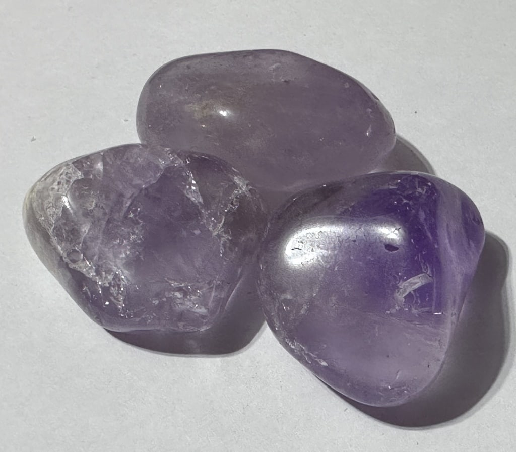 Lot of (3) Natural Tumbled Amethyst Stones (1 of 2)