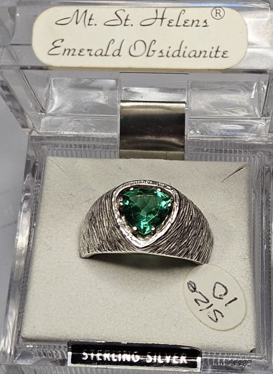 Sterling Silver Mt. St. Helens Obsidianite Ring: Size-10-Item is the exact item in image - Bidder is responsible for all value and grade determination - Please review all terms prior to placing any bids- Any bid is an agreement to all terms and