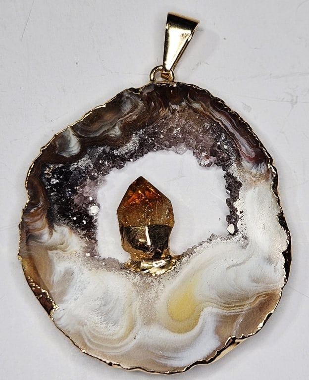 Stunning Agate Slab w/Citrine Stone Pendant (1 of 4)