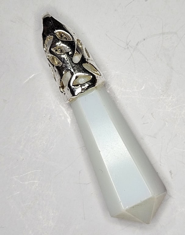 Opalite Pendant Point in Metal Holder: Item is the exact item in image - Bidder is responsible for all value and grade determination - Please review all terms prior to placing any bids- Any bid is an agreement to all terms and conditions -
