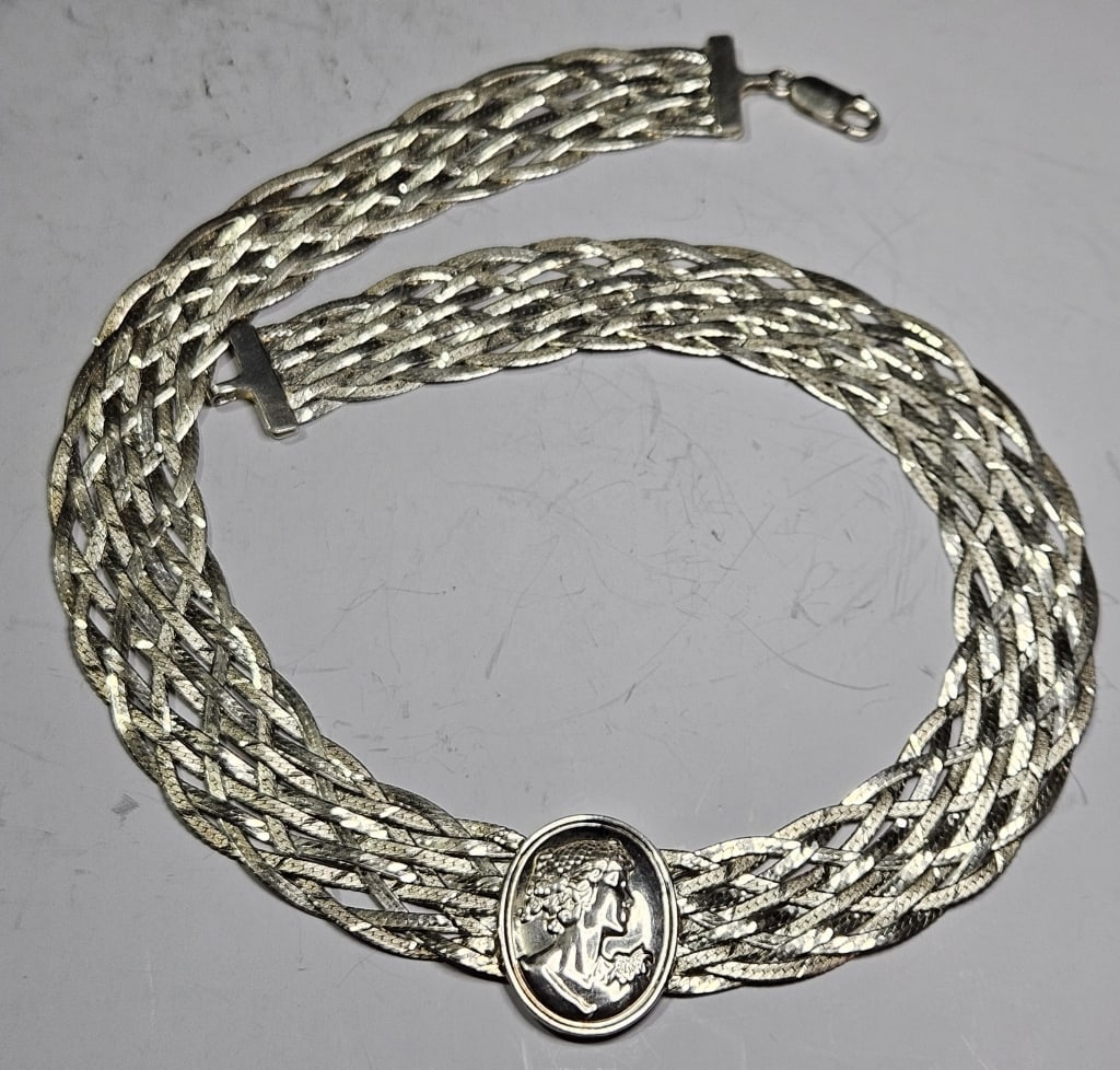 68 g. alian Sterling Silver Art Nouveau Necklace: Item is the exact item in image - Bidder is responsible for all value and grade determination - Please review all terms prior to placing any bids- Any bid is an agreement to all terms and conditions -