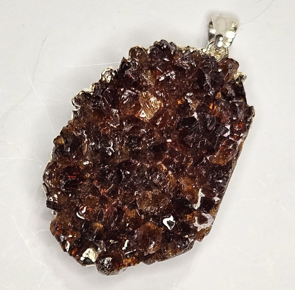 STUNNING Dark Citrine Druzy Pendant: Item is the exact item in image - Bidder is responsible for all value and grade determination - Please review all terms prior to placing any bids- Any bid is an agreement to all terms and conditions -