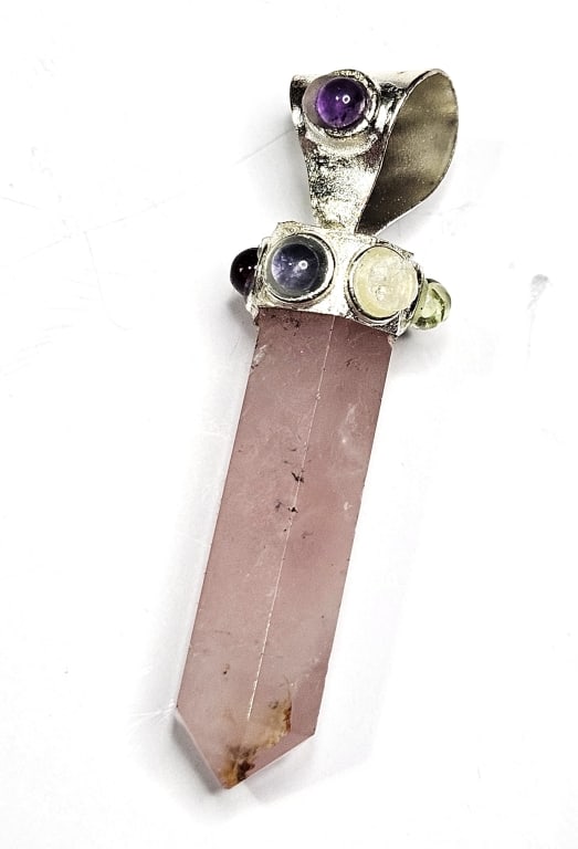 Sterling Silver Chakra Rose Quartz Pendant Point (1 of 4)