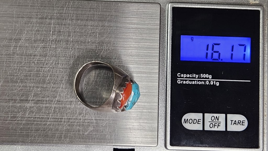 Vintage Native American Coral/Turquoise Ring - 4