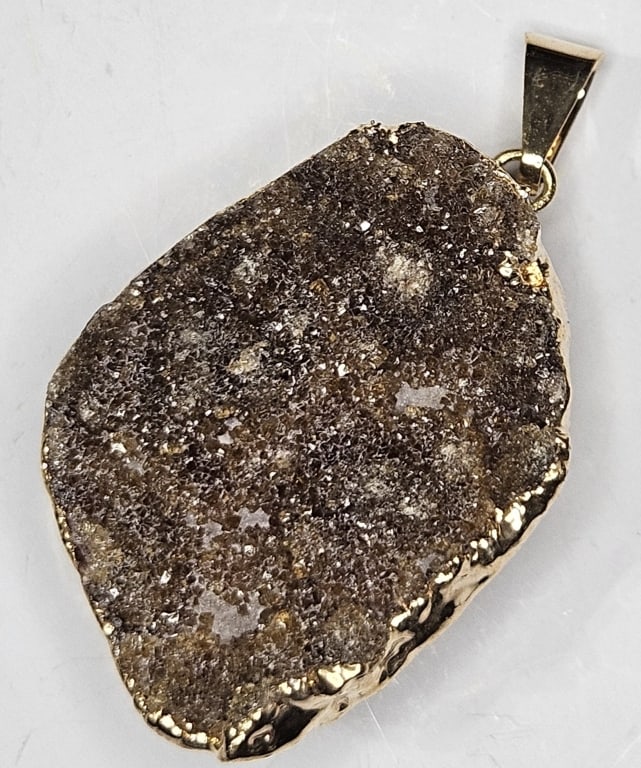 Gold Plate Druzy Citrine Pendant: Item is the exact item in image - Bidder is responsible for all value and grade determination - Please review all terms prior to placing any bids- Any bid is an agreement to all terms and conditions -