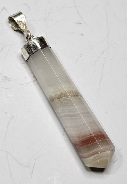 Calcite and Onyx Pendant in Sterling: Item is the exact item in image - Bidder is responsible for all value and grade determination - Please review all terms prior to placing any bids- Any bid is an agreement to all terms and conditions