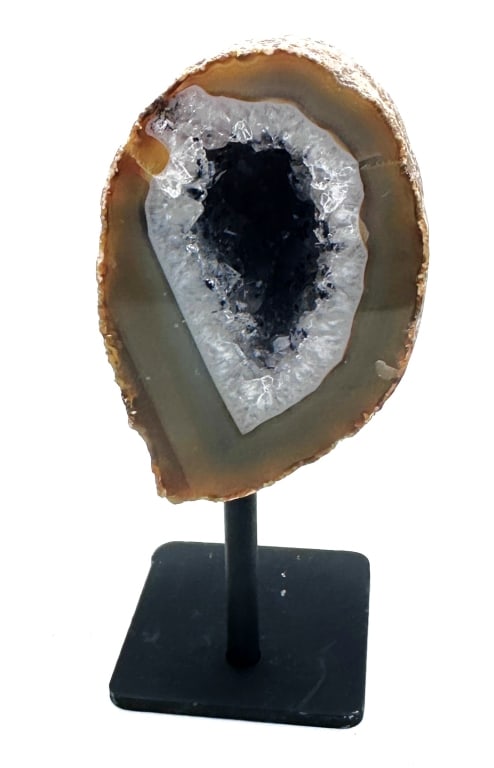 Fine Agate Specimen on Stand w/Deep Druzy Geode - 2