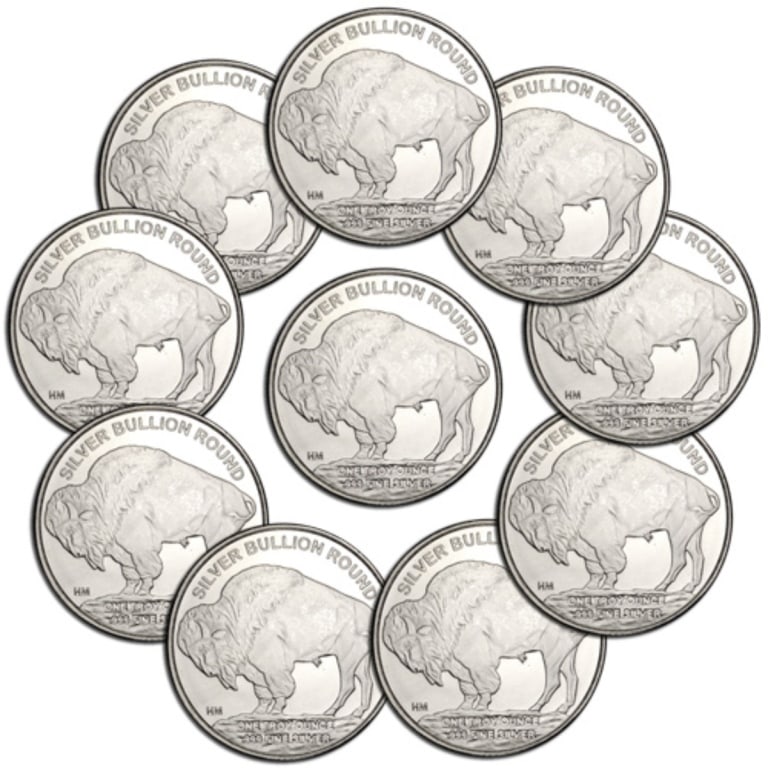 Lot of (10) 1 oz Silver Buffalo Rounds (1 of 1)