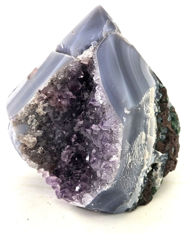 Braziliam Agate w/ Amethyst Druzy Polished Point: Item is the exact item in the image - Please review all terms and conditions prior to placing any bids - Bidder is responsible for all value grade dtermination - All sales final and any bid is an