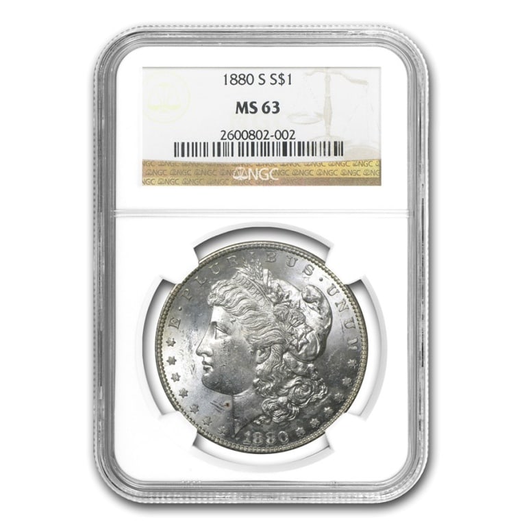 1880 S MS 63 NGC or PCGS Morgan Silver Dollar: Items are as shown in image - grade and date are exact- Due to the fact that we have multiples of these items -Winning bidder may not receive exact serial numbers shown in 