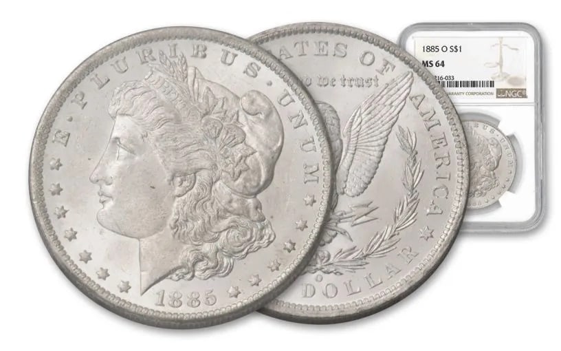 1885 O MS 64 NGC Morgan Silver Dollar: Items are as shown in image - grade and date are exact- Due to the fact that we have multiples of these items -Winning bidder may not receive exact serial numbers shown