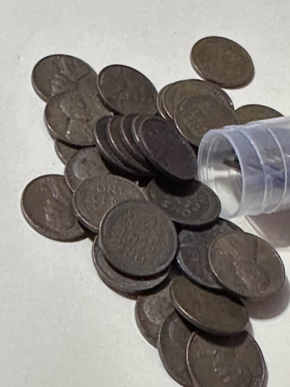 50 pcs. Lincoln Wheat Cents in Tube: Winning bidder will receive one roll of Lincoln Wheat Cents Various dates and mint marks -