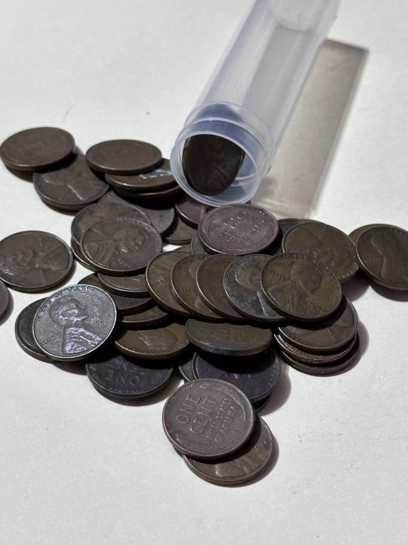 50 pcs Lincoln Wheaat Cents in Tube: Winning bidder will receive one roll of Lincoln Wheat Cents Various dates and mint marks -