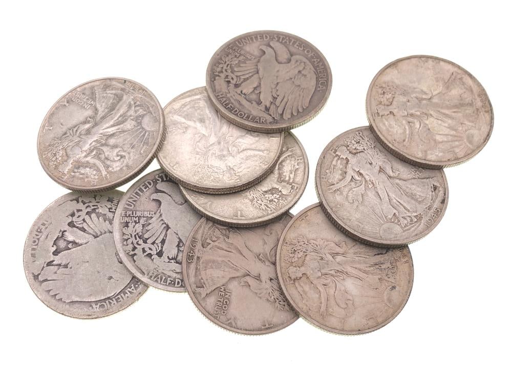 (10) Random Date and Grade Walking Liberty Halves: Items are as shown in the image and described in the title - Please note tht we have more than one of these items and the exact item in the image may not be the item you recieve. Winning