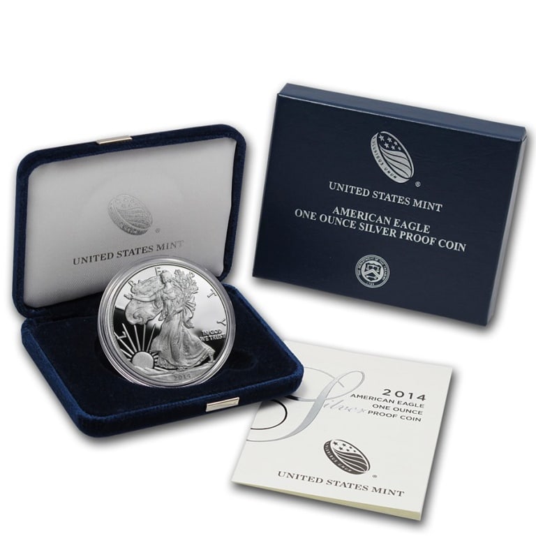 2014 US Silver Eagle Proof in OMP: Item is as shown in the image - with original mint packaging. Please review all terms and conditions prior to placing any bids - All invoices due at the end of the sale - All sales final - All bids ar